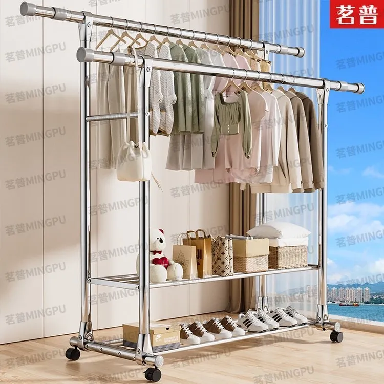 【加粗加厚】不锈钢晾衣架家用阳台晾衣杆落地挂衣架衣架子落地式