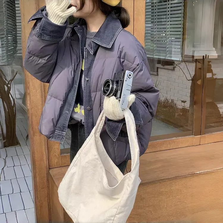 3108原版品质牛仔设计感小个子短款牛仔拼接棉衣冬季加厚外套棉服