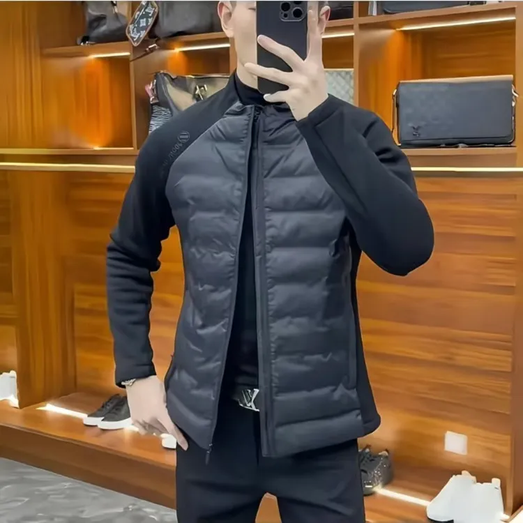 2025秋冬男士轻薄保暖无帽拼接羽绒服运动保暖新中式短立领羽绒衣