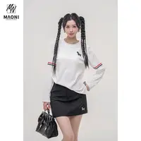 清-毛妮【奶系穿搭】刺绣条纹长袖T恤早秋打底上衣L2101