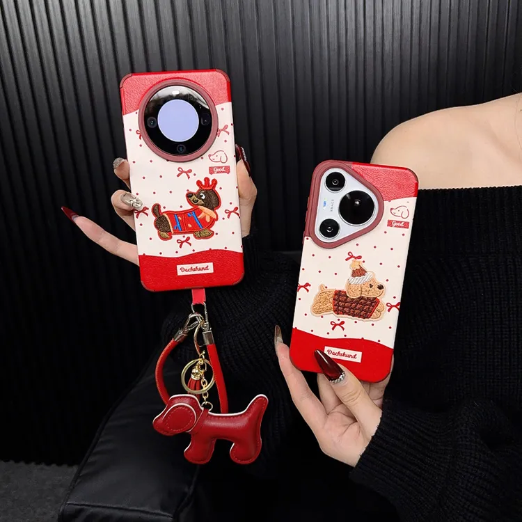 适用华为mate60pro手机壳新款p70pro套mt60韩风蝴蝶结腊肠狗女款+