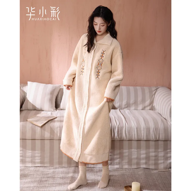 睡袍女2025新款冬季加厚珊瑚绒高级感家居服冬天长款浴袍粉色睡衣