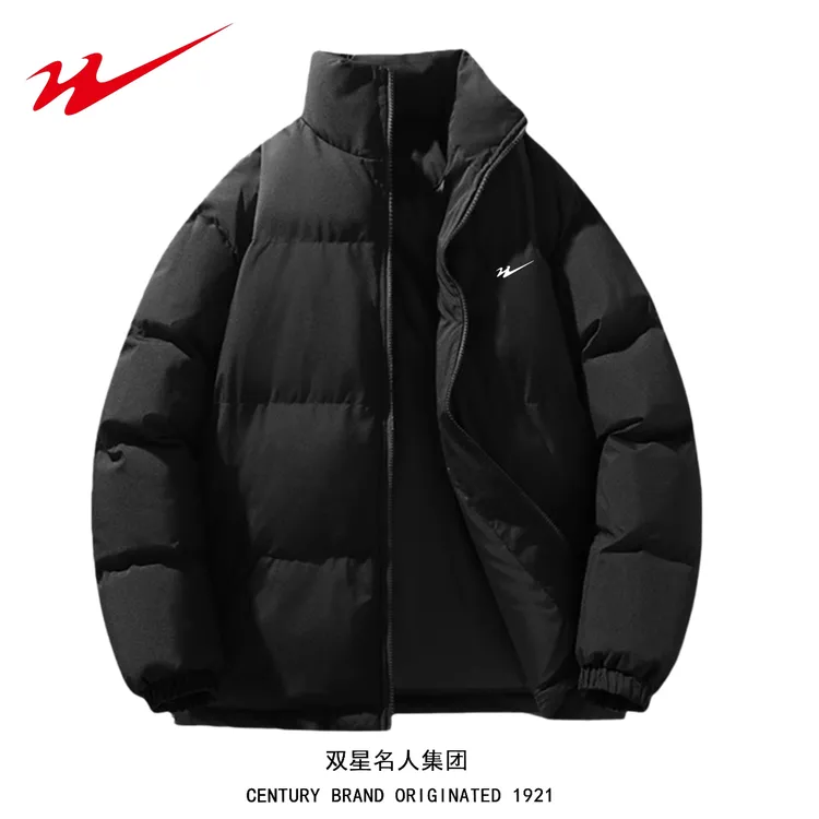 双星八特免烫保暖本布下摆不起球棉衣长袖印花棉服压花圆下摆