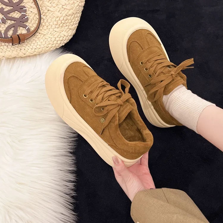 爆款休闲鞋女鞋2025新款秋冬圆头厚底舒适加绒板鞋百搭时尚运动鞋