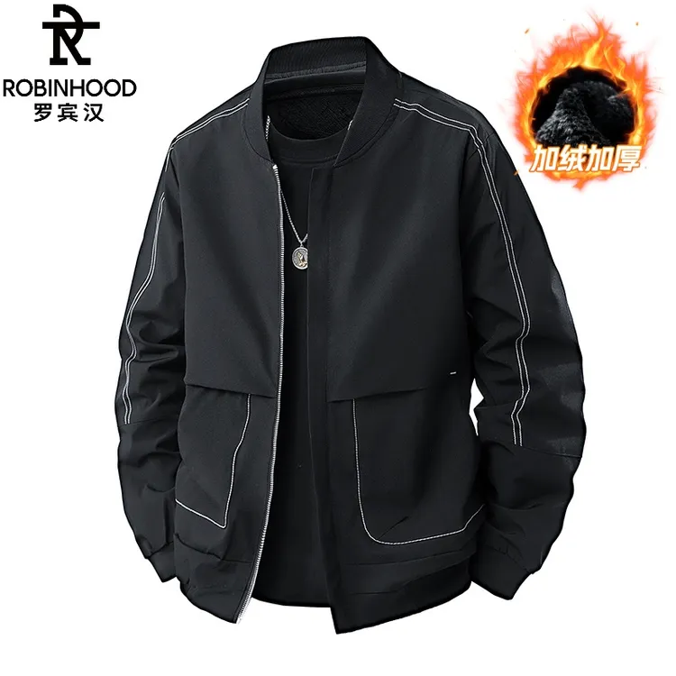 罗宾汉/ROBINHOOD加绒夹克男春秋商务百搭棒球领上衣韩版帅气百搭