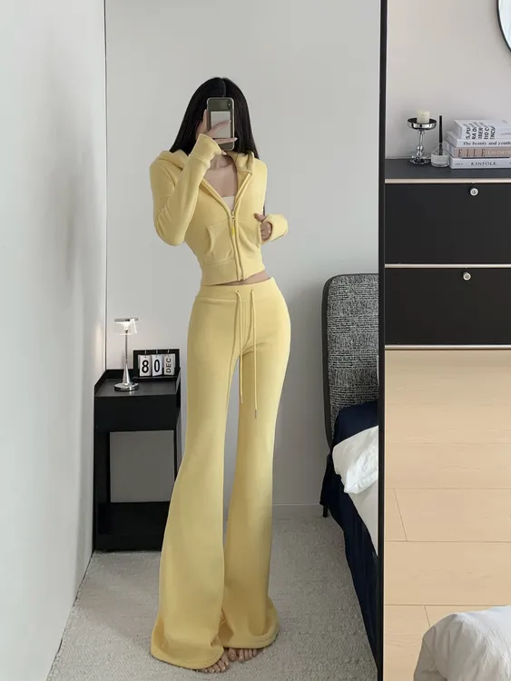 张紫一 冬款加绒加厚保暖显瘦窄版微喇直筒裤