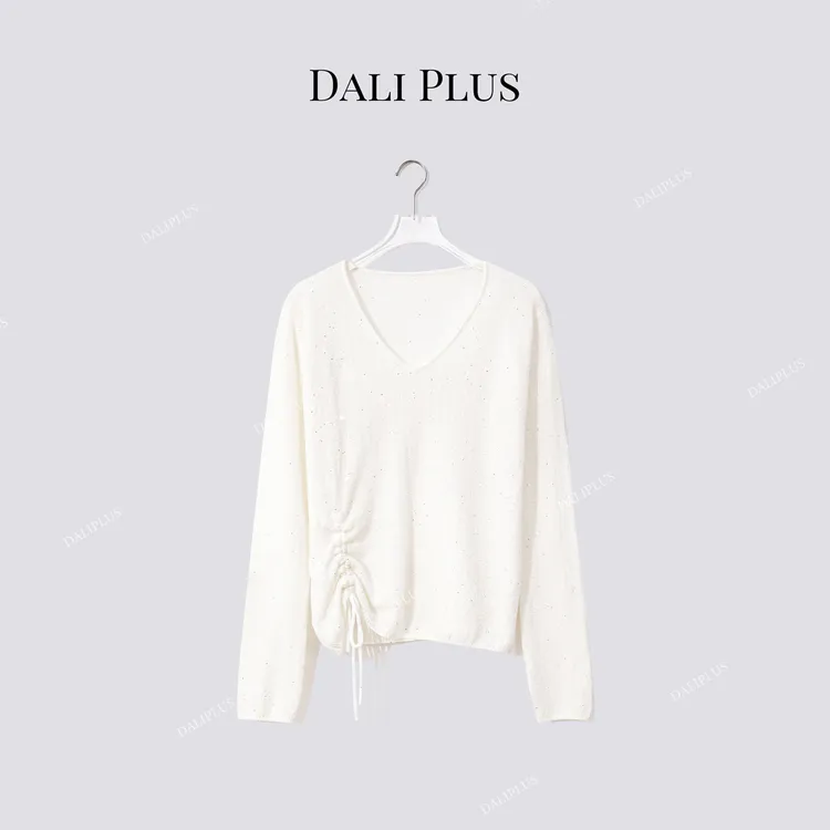 DALI PLUS“山羊绒抽绳针织套衫”V领长袖针织-D5CK2065