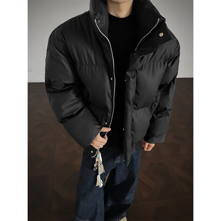 痞帅高街PU皮立领棉服加厚男款冬季cleanfit防寒保暖百搭加棉棉衣