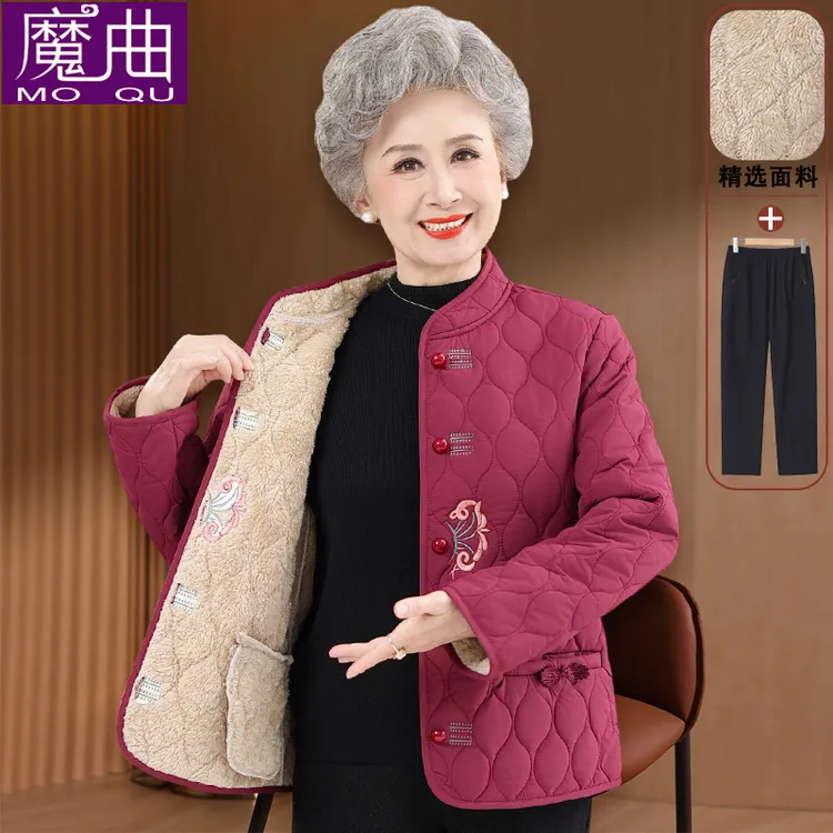奶奶冬装小棉衣加绒外套老年人女装妈妈保暖小棉袄内搭老太太衣服