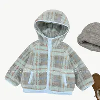 【小首尔】现货-男女童格子连帽棉服冬季保暖加绒加厚外套HBB6499