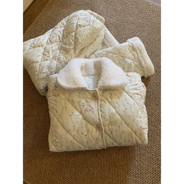 甜美可爱兔子碎花夹棉睡衣女秋冬季新款加厚保暖家居服套装可外穿