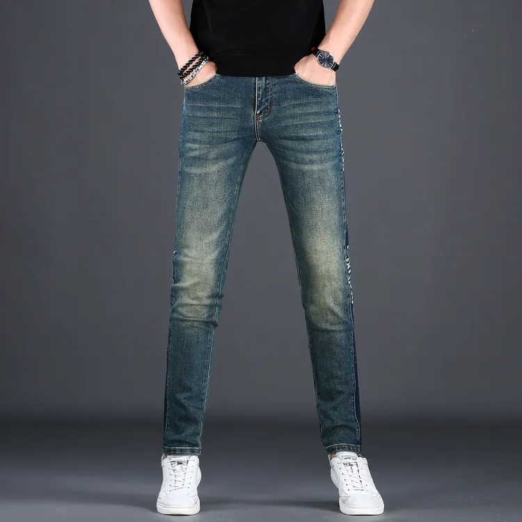 洛尼提日亚美式牛仔裤男修身小脚裤潮牌欧货个性痞帅炸街轻奢男裤