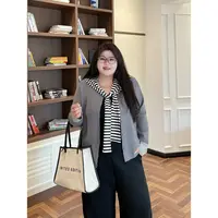 大码女装秋季百搭花契200斤胖mm时尚韩系撞色百搭针织衫13892-X