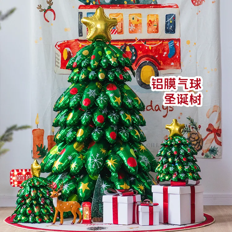 圣诞节站立气球立体圣诞树装饰品氛围幼儿园商场专柜门口场景布置