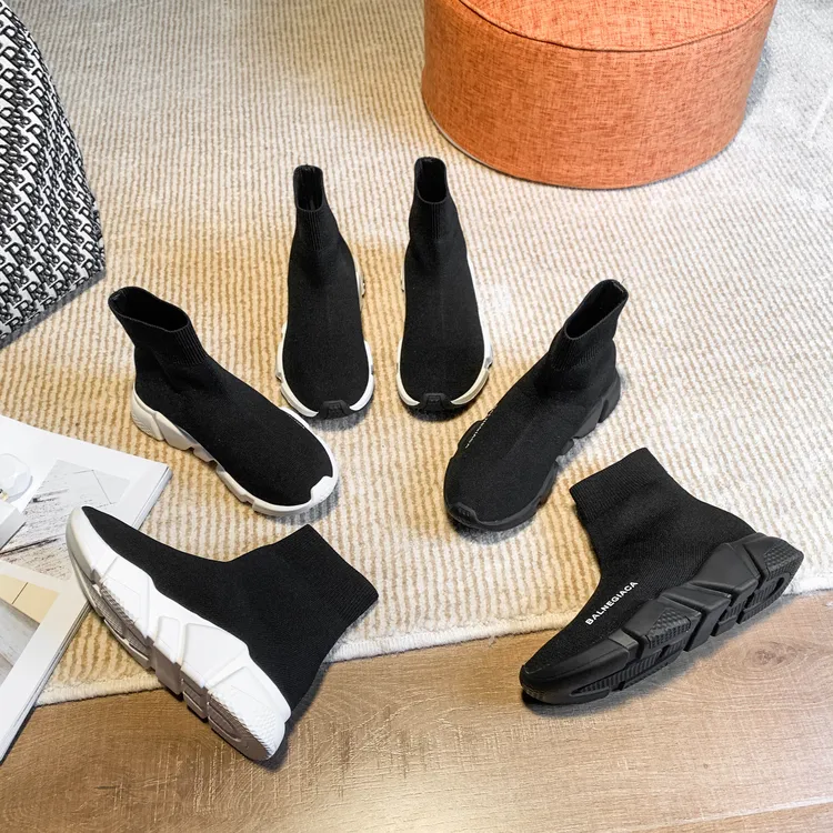 巴黎冬季袜子鞋女透气高帮鞋弹力袜子秋冬短靴袜子鞋飞织厚底休闲