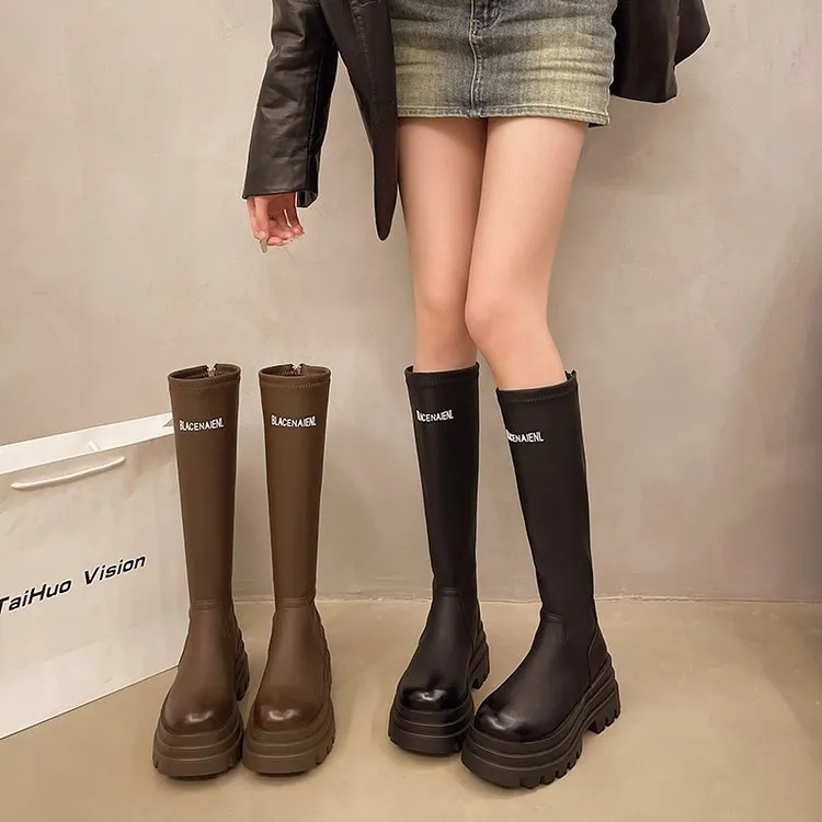 小个子增高厚底马丁靴女2025秋冬季新款英伦风绒面弹力4CM瘦瘦靴
