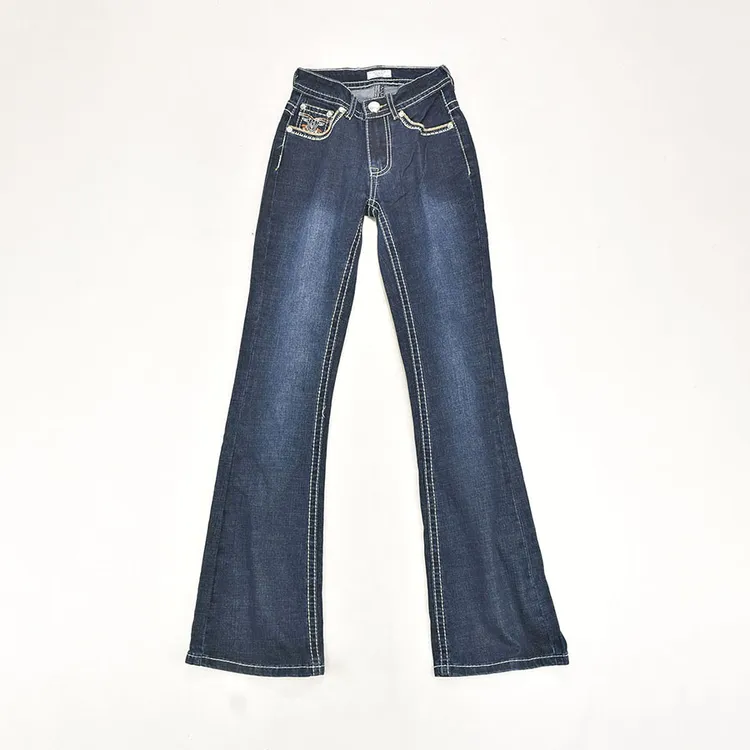 外贸尾单微喇叭牛仔裤女显瘦中腰磨白微喇裤春秋季新品长裤