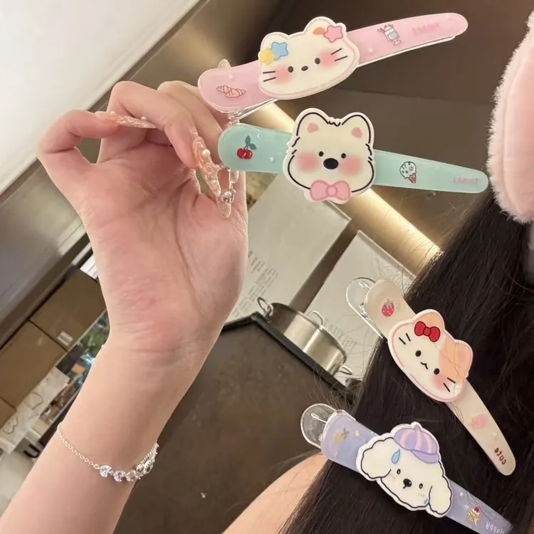萌趣卡通猫咪小狗发夹甜美可爱亚克力鸭嘴夹无痕夹子小号一字夹