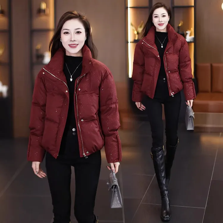 时尚立领短款棉服女2026冬季新款洋气百搭显瘦亮闪闪保暖棉袄外套