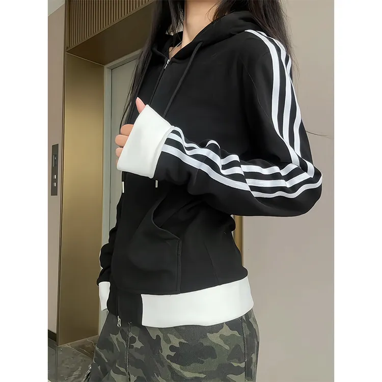 保暖德绒打底衫条纹卫衣痞帅修身收腰显瘦开衫