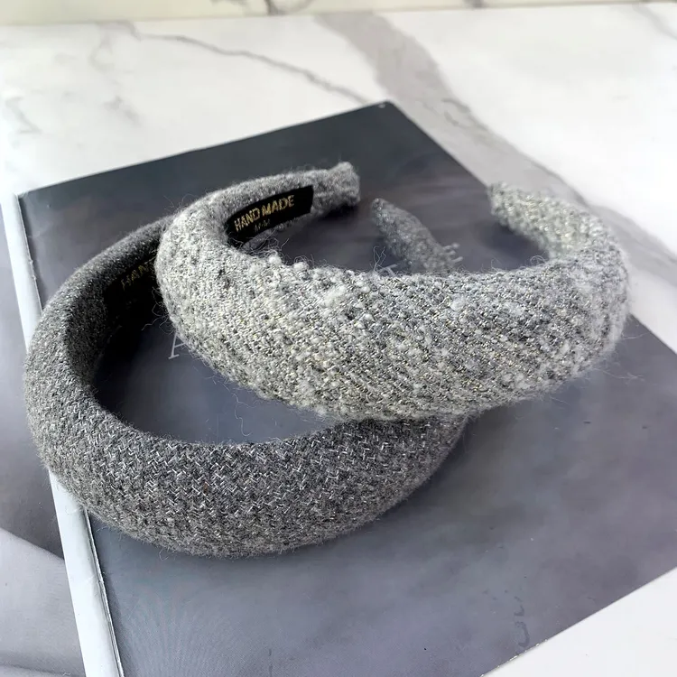 高级感细闪灰色羊毛绒高颅顶宽发箍厚海绵头箍发饰洋气秋冬头饰女