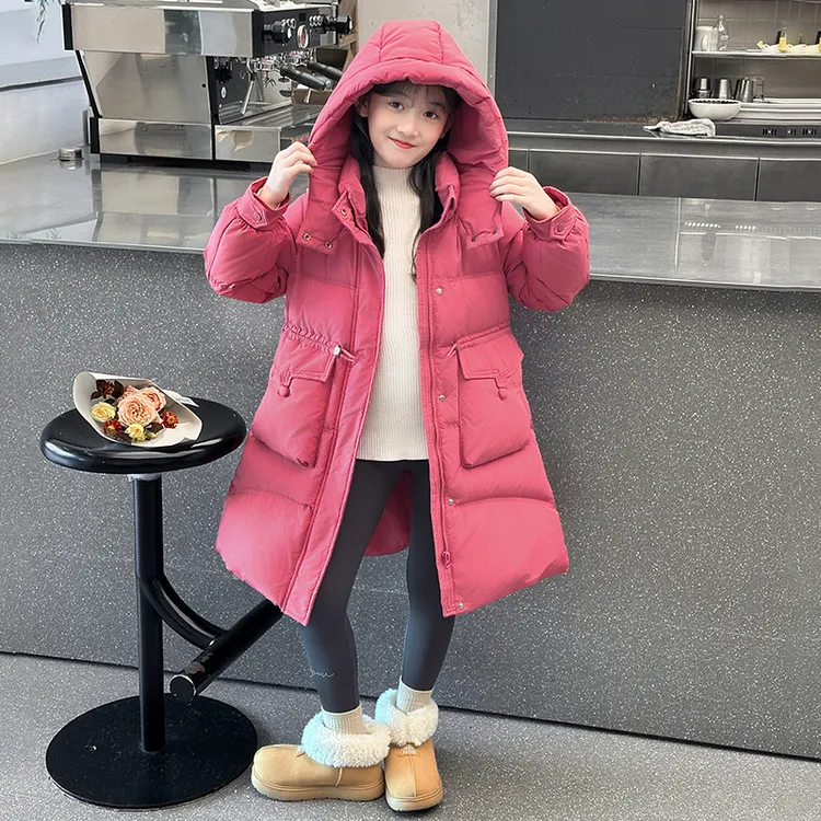 女童冬季羽绒服6-12岁小女孩休闲时尚加厚长款过膝白鸭绒外套潮