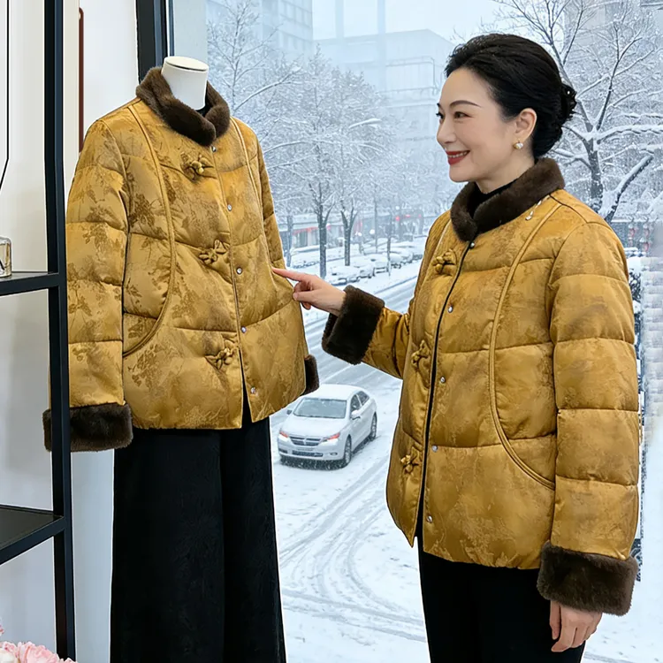 国风妈妈冬装短款加厚羽绒棉服2025新款中老年女冬季时尚高贵棉袄