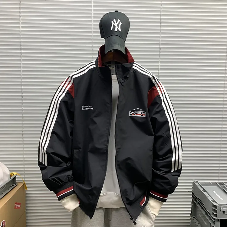 春秋新款立领机能夹克男士休闲宽松运动潮牌百搭撞色教练服外套