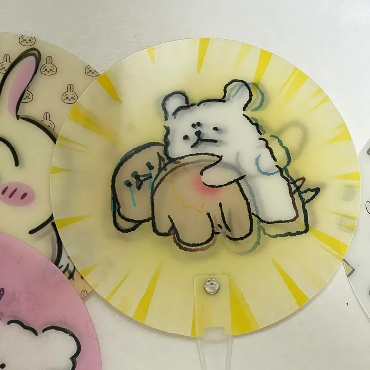 【荔枝】线条小狗打屁屁敲木鱼搞怪扇子可变化创意便携卡通光栅扇