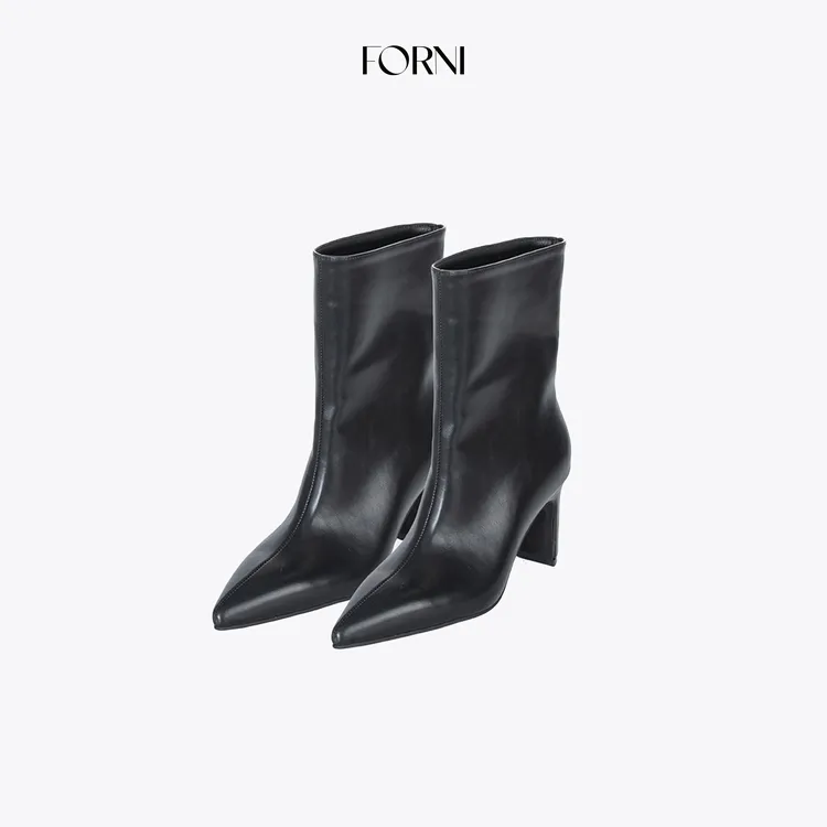 FORNI 新锐 高跟气质百搭尖头高阶中短粗跟筒靴
