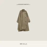 MRHALA 毅达阔型砂洗棉落肩解构斜襟不规则风衣外套女 LW41235