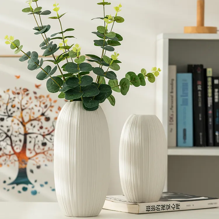 中式白色素烧玉竖陶瓷花瓶轻奢高级感客厅干花插花家居装饰品摆件