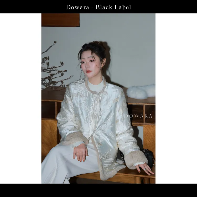 现货大婉酱黑标【烟雨江南】新中式真兔毛羽绒外套重工上衣1122D