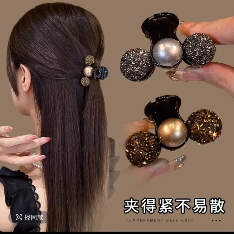 秋冬温柔披肩发抓夹轻奢贝珠闪锆发夹子高颜值刘海侧边夹高马尾夹