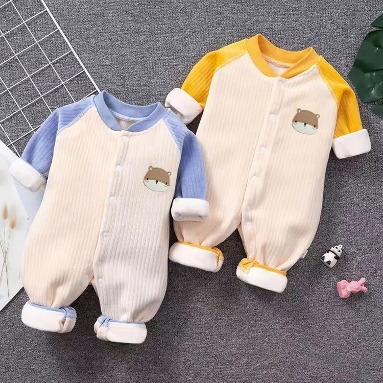 婴儿加绒连体衣秋冬款加厚保暖宝宝无骨哈衣男女爬服新生儿0到18