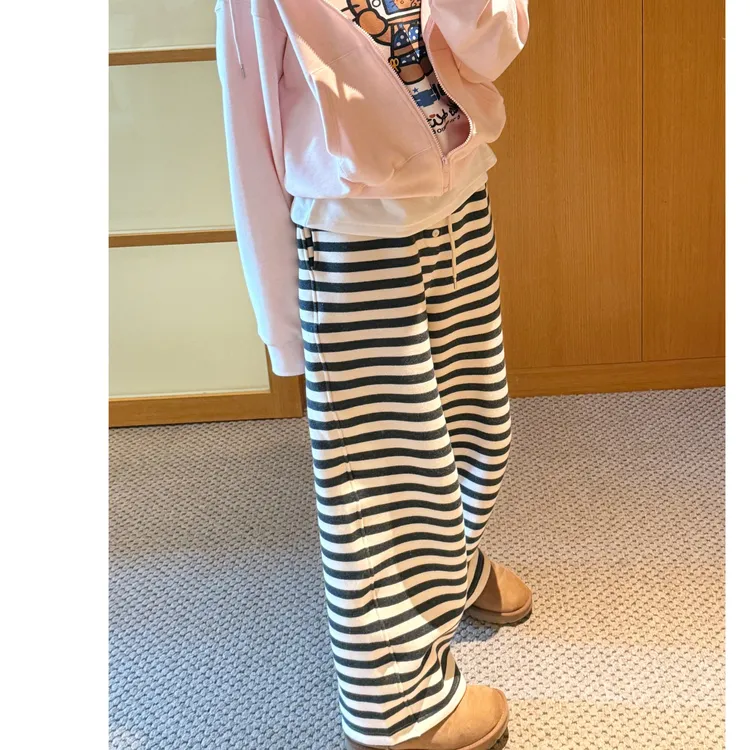 SEVENFUOO-【软糯条纹】加绒休闲裤