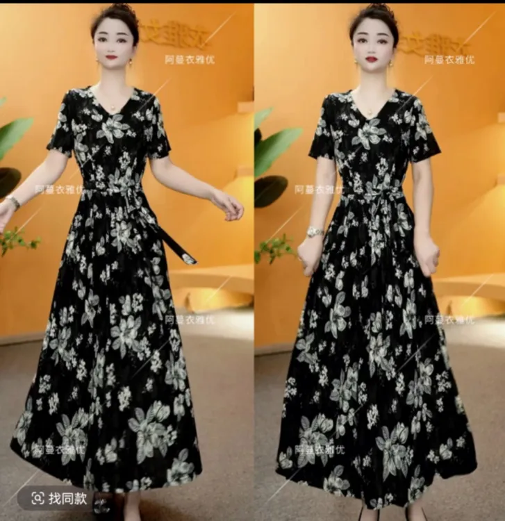 衣雅严选8121-1606#新款丝光弹力缎面长款系带显瘦显高连衣裙