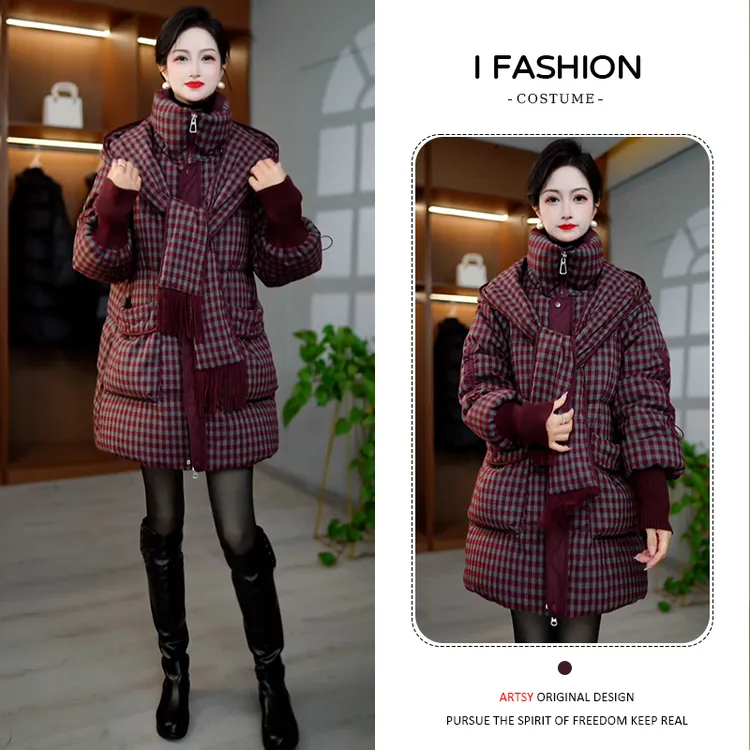 小众时尚潮流中长款棉服女2025年冬季新款宽松休闲百搭棉衣外套