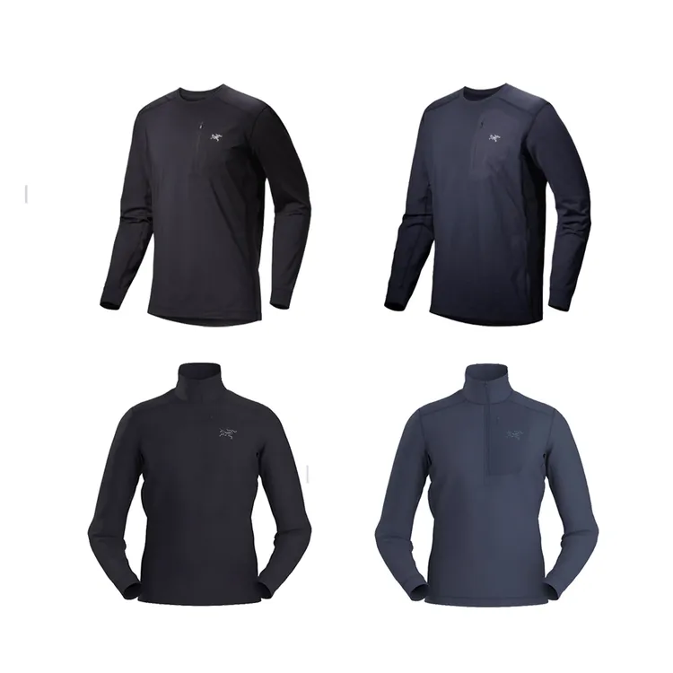 Arcteryx 始祖鸟 Rho LT Zip 纯色logo印花抓绒长袖tee