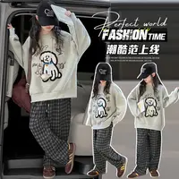 女童套装春秋款卫衣格子裤两件套2025新款儿童洋气休闲打底衫裤子