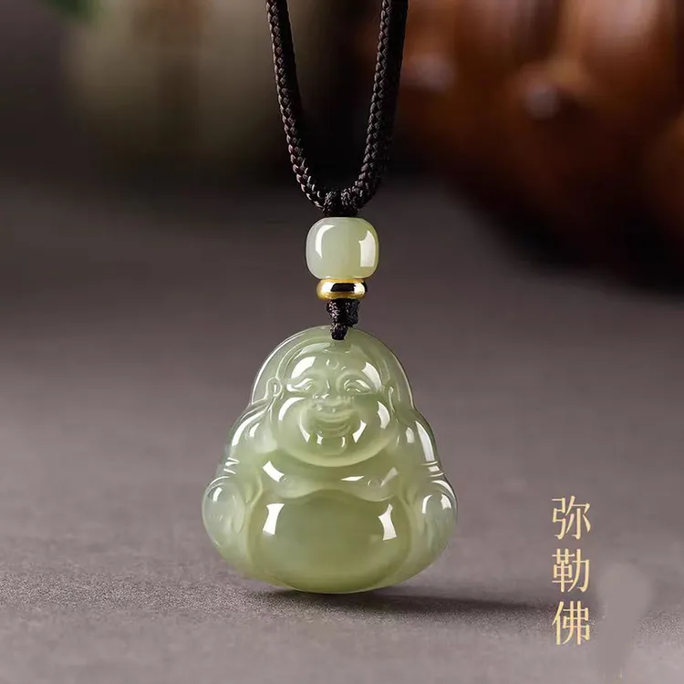 天然正品和田玉弥勒佛公玉石吊坠女款颈饰简约大方保真玉石项链