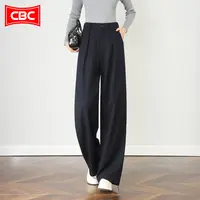 CBC藏蓝色羊毛西装阔腿裤女2025秋冬新款高腰垂感休闲直筒裤