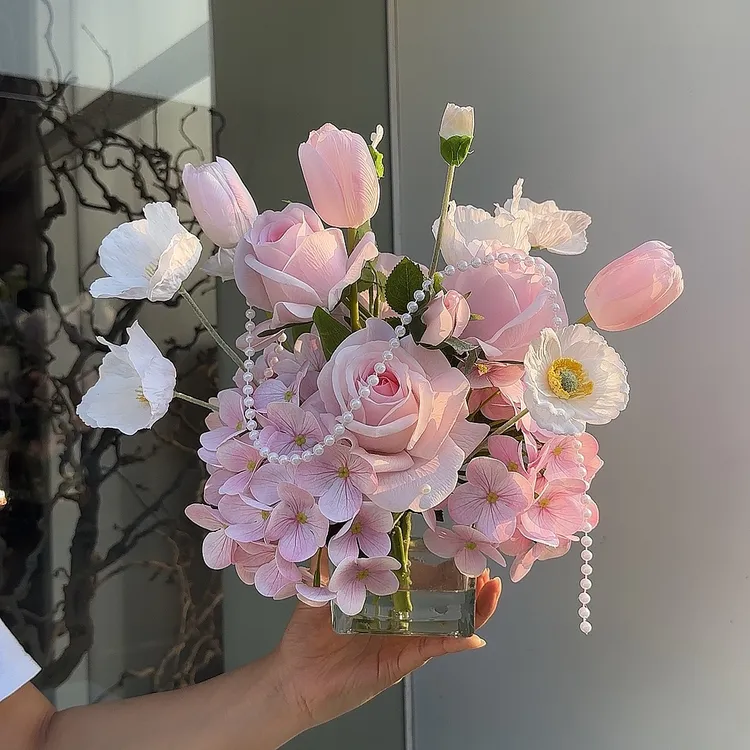 【小方杯】仿真花假花家居装饰 假水装修花成品套装 高保湿仿真花