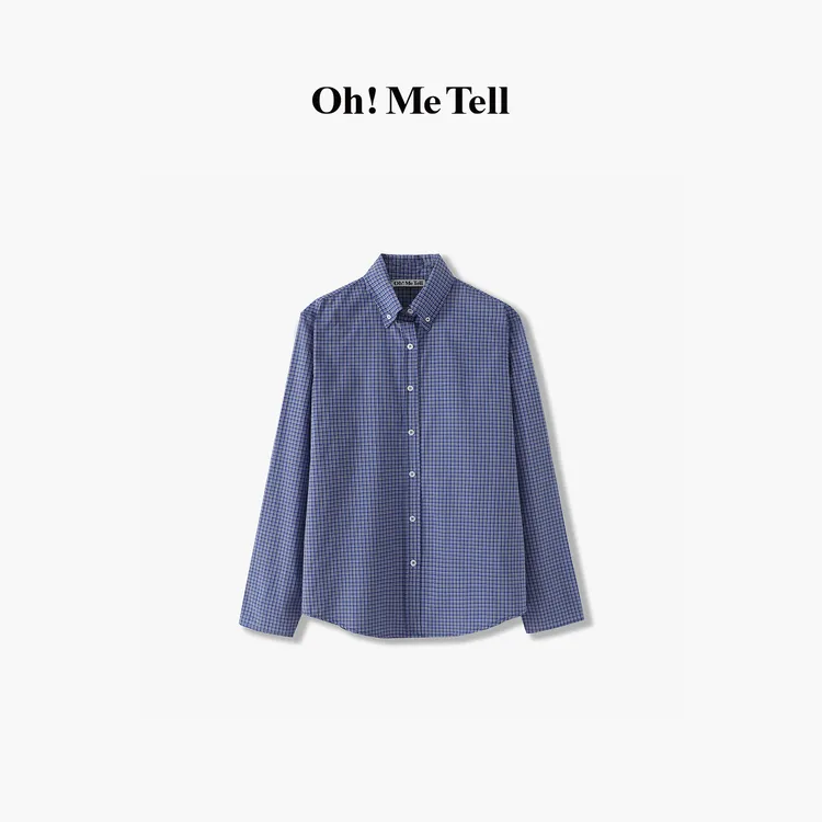 Oh！Me Tell【miu系穿搭】经典时尚蓝色格纹长袖衬衫女