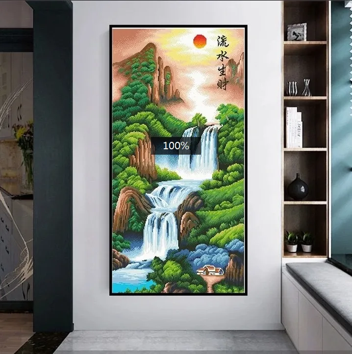 （200）流水生财十字绣大格四股60×115