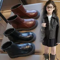 2025秋冬新款女童拼接皮靴公主风女马丁靴后拉链防滑中大童