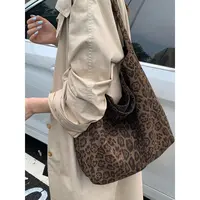 休闲慵懒风绒面豹纹帆布包包女2025新款通勤腋下托特包小众单肩包