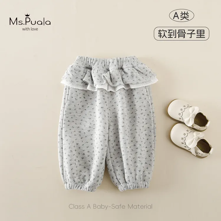 【Ms.Puala花影】婴幼童裤子女宝宝冬款加绒长裤休闲裤华夫格碎花裤