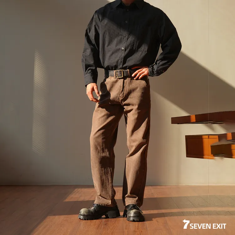 7SEVENEXIT25FW【熟褐】美式复古工装直筒水洗做旧休闲长裤阿美咔叽