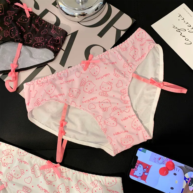 女生纯欲镂空性感细带冰丝三角裤可爱印花款2025新款夏薄款内裤